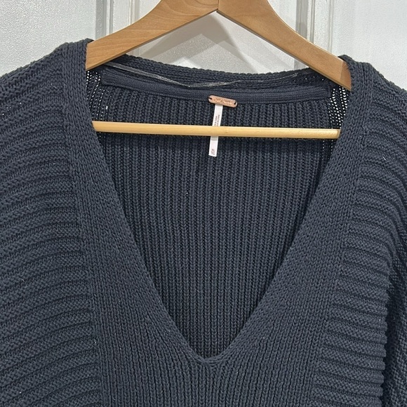 Free People When It Rains Chunky Knit Cotton Oversized Balloon Sleeve Sweater XL - Picture 4 of 10